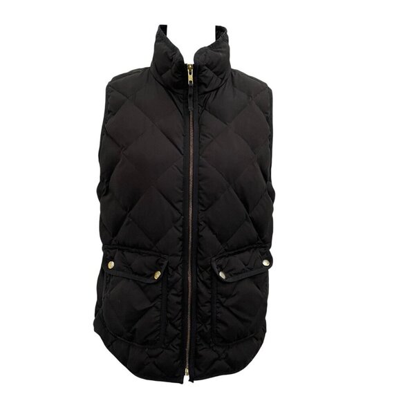 J. Crew Down Filled Quilted Puffer Vest Zip Gold Buttons Black size Small - Picture 1 of 8